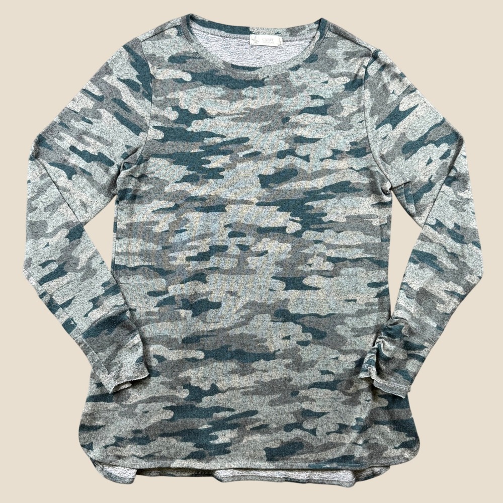Carve Designs Sweatshirt Womens M Grey Camo Long Sleeve Crew Neck Activewear Top